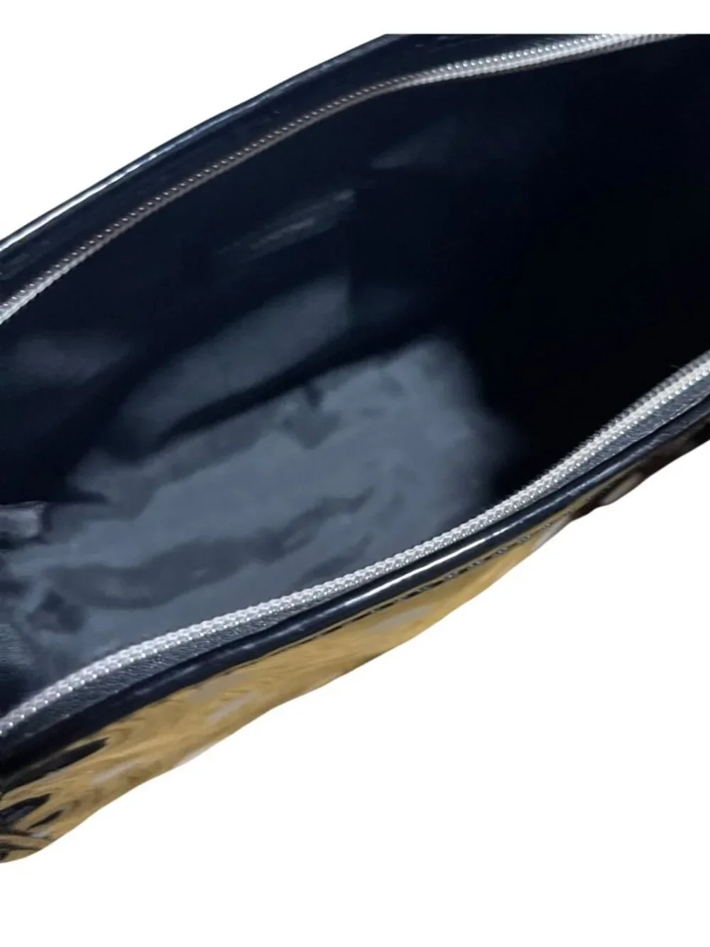 Lancome Black Rose & Polka Dot Wristlet Small Makeup Bag Glossy Cosmetic Storage